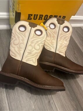 Eurostar Olivia Embroidered
Western Boots Brown White Leather
Womens